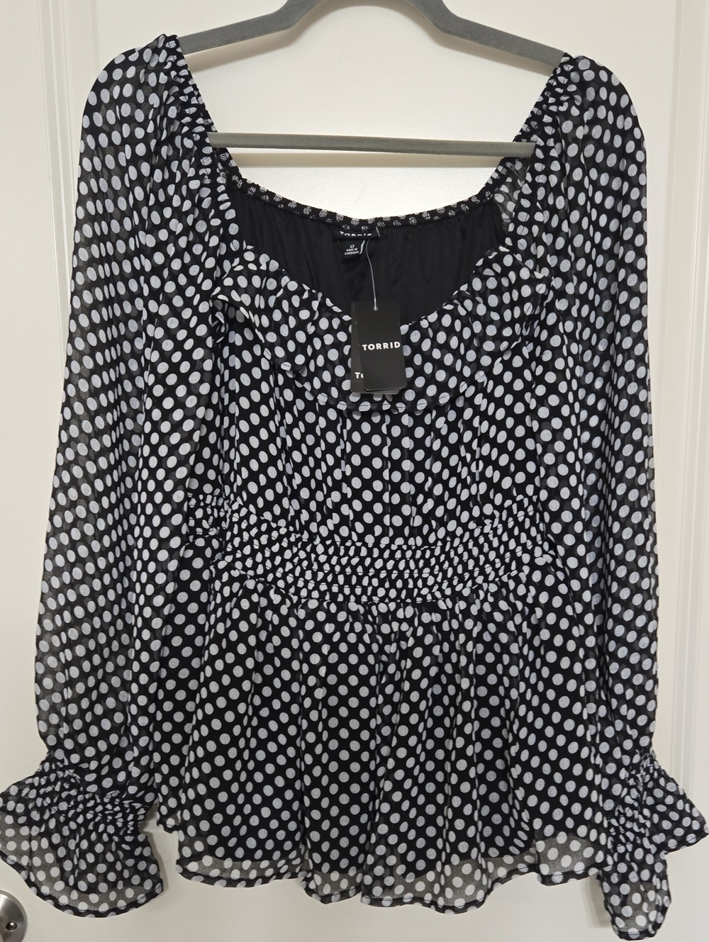 torrid Black and White Polka Dot Ruffle Peasant Blouse